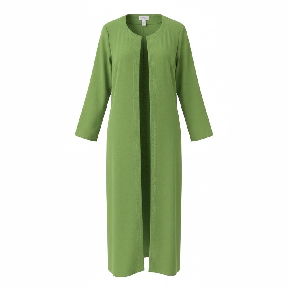 Tally Taylor Duster Jacket Womens 8 Green Cactus Open Front Longline 5039#